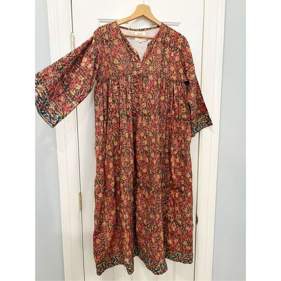 Victoria Dunn Block Print Flroal Dress Caftan Size XS - Picture 1 of 7